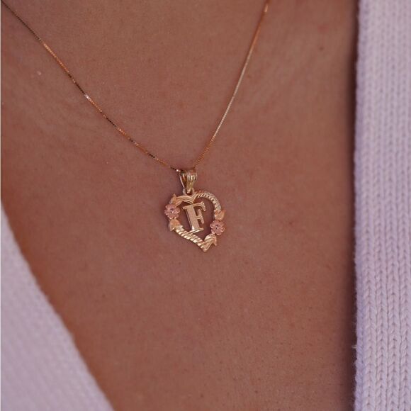 Gold Heart Initial Pendant Necklace - Picture 1 of 3